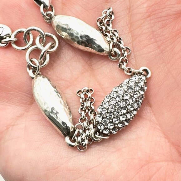 Brighton Womens Bracelet Silver Crystal Hammered Bead 8 Inch - Picture 4 of 4